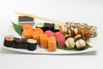 Sushi rolls and nigiri made dish