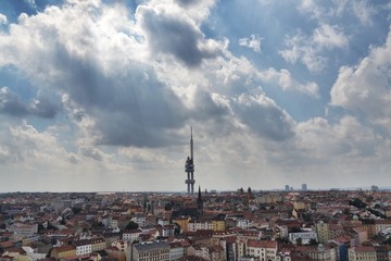 Fototapeta na wymiar Panorama with the Zizkov Television Tower, Prague