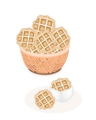 Two Baked Round Waffles in A Brown Basket