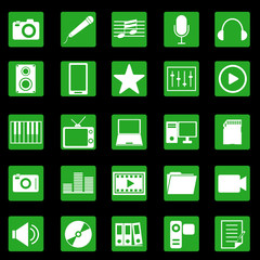 Media icons on green button