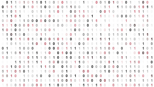 Binary code screen with red cypher