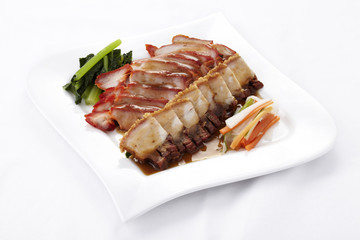 Chinese style roasted pork on white background