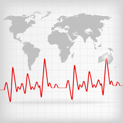 Fototapeta premium Red Heart Beats Cardiogram on White background