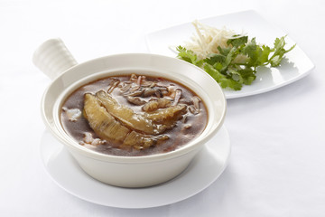 Shark fin soup on white background