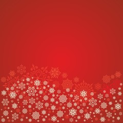 Christmas card with snowflakes. Red festive background.