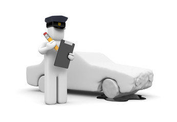 Police officer writing a vehicle accident