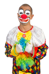 Sad clown isolated on white