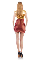 Girl dancing belly dance on white