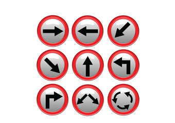 Vector red black traffic sign isolated on gray background