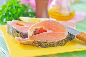 raw salmon on plate