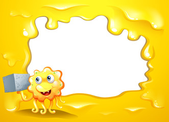 A yellow border design with a smiling monster