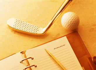 golf club and  notebook