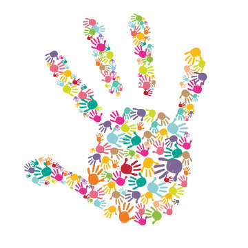 Colorful baby handprint with kids hand vector