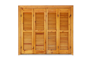 Wooden window with shutters closed isolated on white