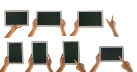 various tablet computer isolated in a hand on the white backgrou