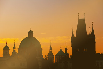 Naklejka premium Sunrise on Charles bridge in Prague, the Czech Republic
