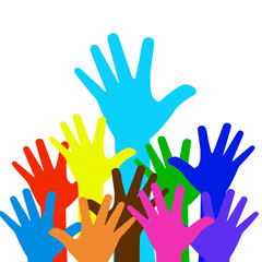 Fototapeta premium there are many bright hands on a white background