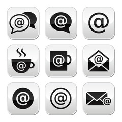 Email, internet cafe, wifi vector buttons set