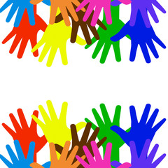 there are many bright hands on a white background