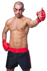 Badly beaten boxer isolated on white