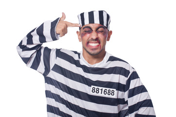 Prisoner with bad bruises on white