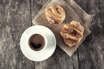 cup of coffee and croissants