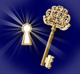 Golden key and keyhole