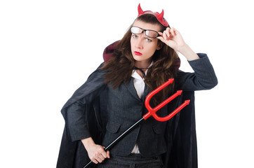 Female wearing devil costume and trident