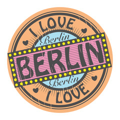 Grunge color stamp with text I Love Berlin inside, vector