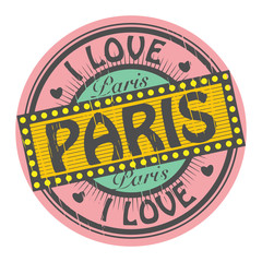 Grunge color stamp with text I Love Paris inside, vector