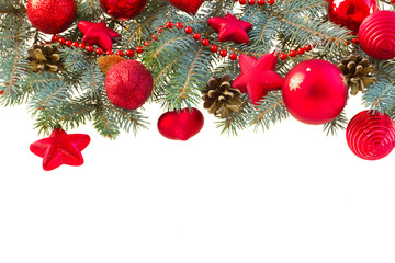 fir tree and red christmas decorations