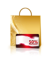 shopping bag and discount card isolated over white