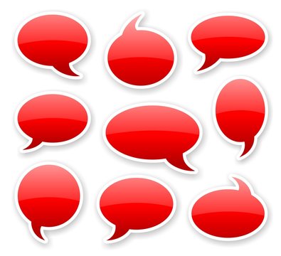 stickers of red glossy rounded comics text bubbles