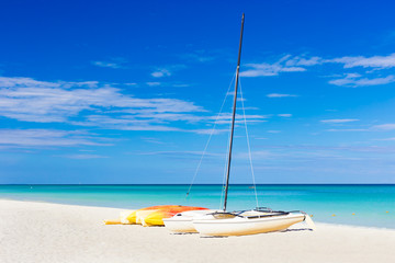 Sailing boat at the famous Varadero beach in Cuba