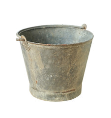 Old metal bucket isolated on white background - obrazy, fototapety, plakaty