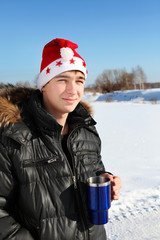 Young Man in Santa Hat