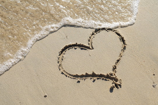sign  heart sand beach