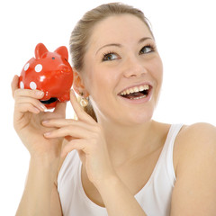 Frau mit Sparschwein