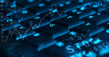 Keyboard with glowing business icons