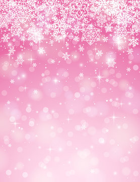 pink background with snowflakes, vector