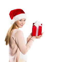 Beautiful christmas woman with gift