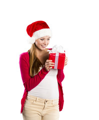 Beautiful christmas woman with gift