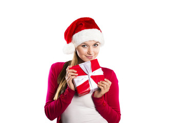 Beautiful christmas woman with gift
