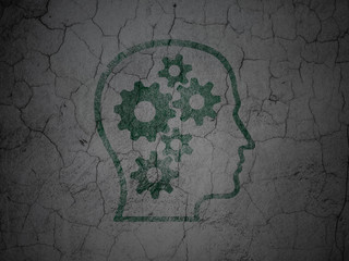 Business concept: Head With Gears on grunge wall background