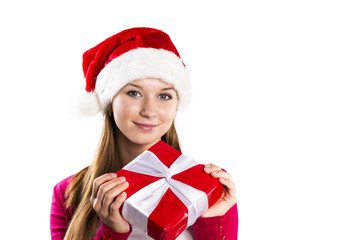 Beautiful christmas woman with gift