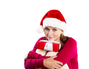 Beautiful christmas woman with gift