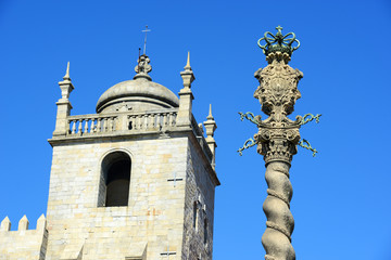 Manueline Pillory and Porto Catherdral (Sé) at Porto Old City