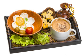 Breakfast with coffee, egg and cheese