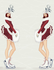 Two girls in fancy costume at ice rink