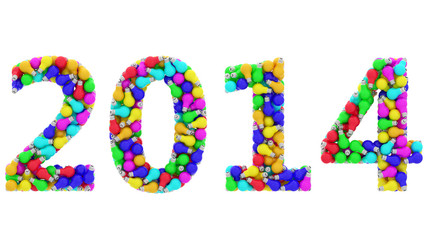 2014 digits composed of colorful lightbulbs isolated on white